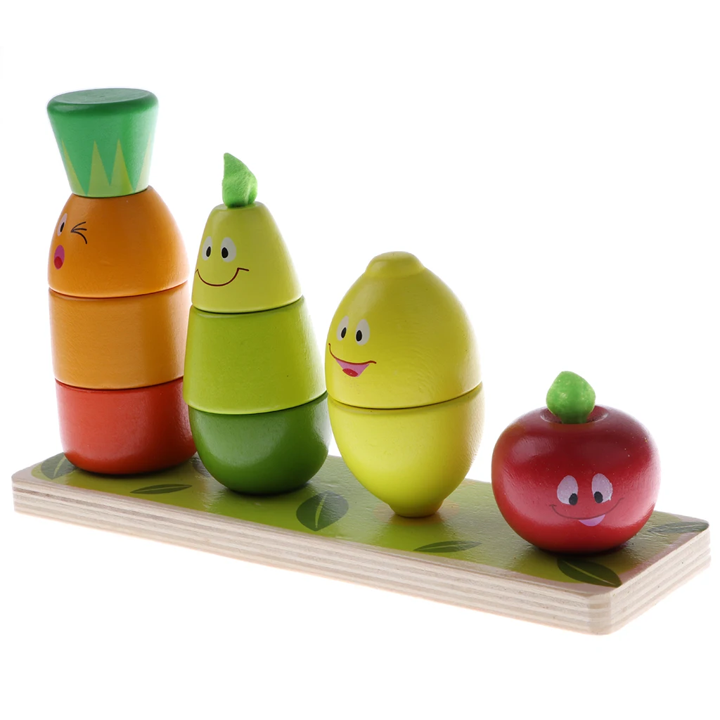 Симпатичные улыбающееся лицо деревянные фрукты куклы укладки игры строительные