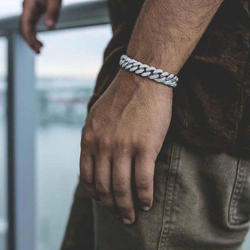

Hip Hop Men Bracelet Iced Out Chain Bling Luxury Stainless Steel Bracelets Jewelry 3A Zircon Couple Bracelets Cuban Link Chain