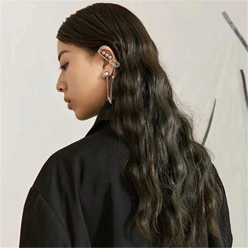 Женские и мужские серьги-гвоздики с металлической цепочкой HZ вечерние темные