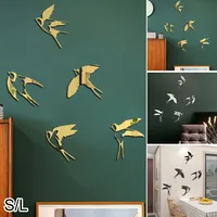5pcs/Set Wall Sticker Swallow Decal Acrylic Mural Gold/Silver/Black For Walls Doors Casement Closets Home Background Decoration