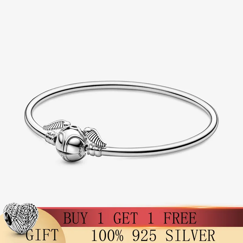 

Authentic 925 Sterling Silver Bangle Golden Snitch Bangle Pendant Charm Bracelet For Women Charm Beads Original Jewelry Gift