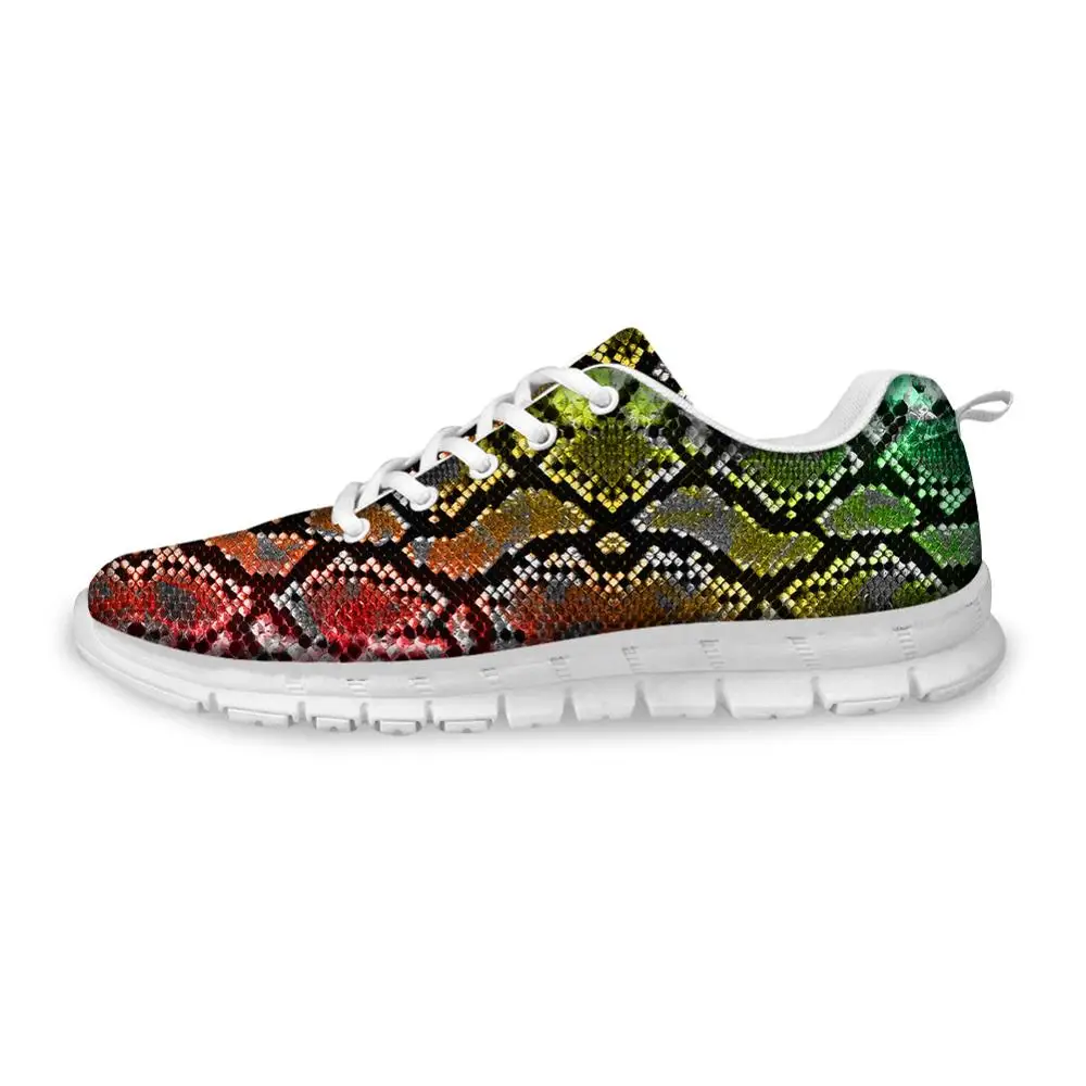 Running Shoes Women Comfortable Mesh Sneakers Flats Shoes Cute Snake Skin Print Woman Fashion Female Girl Breathable Sport Shoes