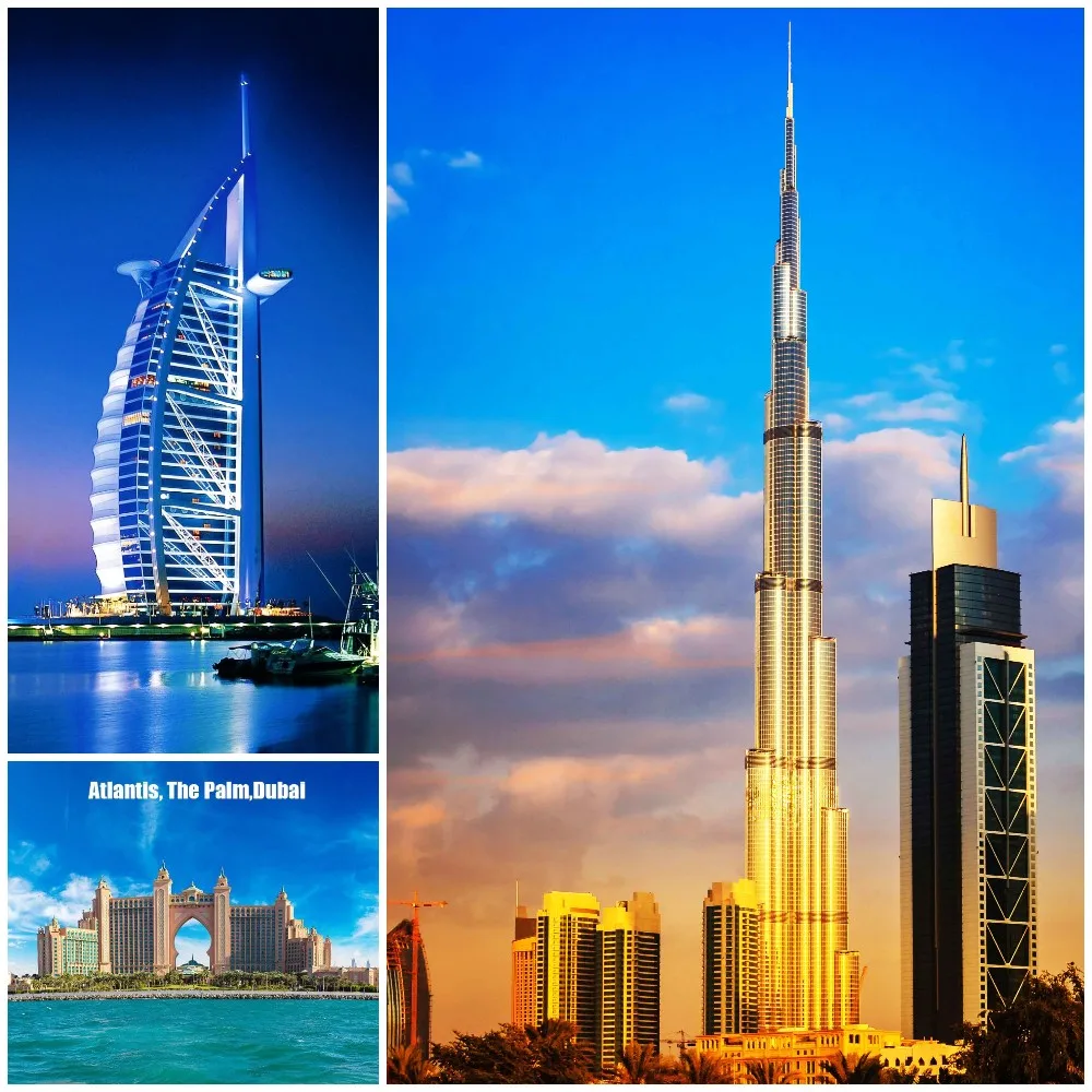 

Landscape DIY Diamond Painting Dubai Scenery Burj Khalifa Skyscraper,Burj Al Arab Luxury Hotel, The Plam Islands for Home Decor