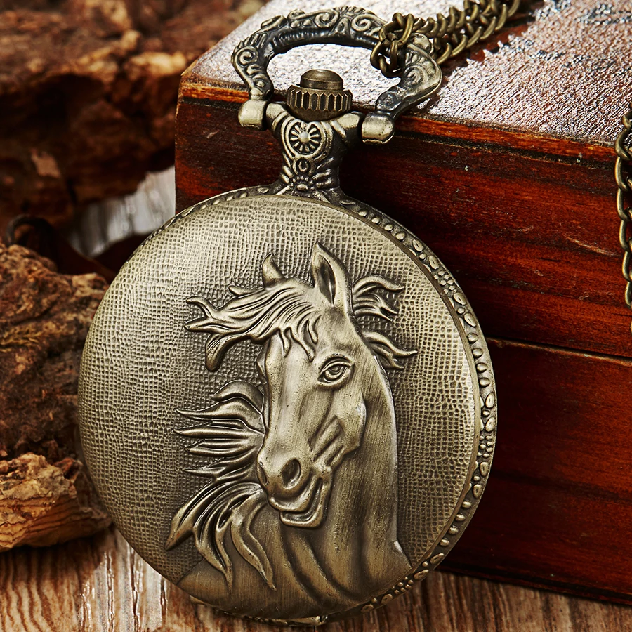 Карманные часы в стиле ретро лазерная проекция мужские с цепочкой и откидной