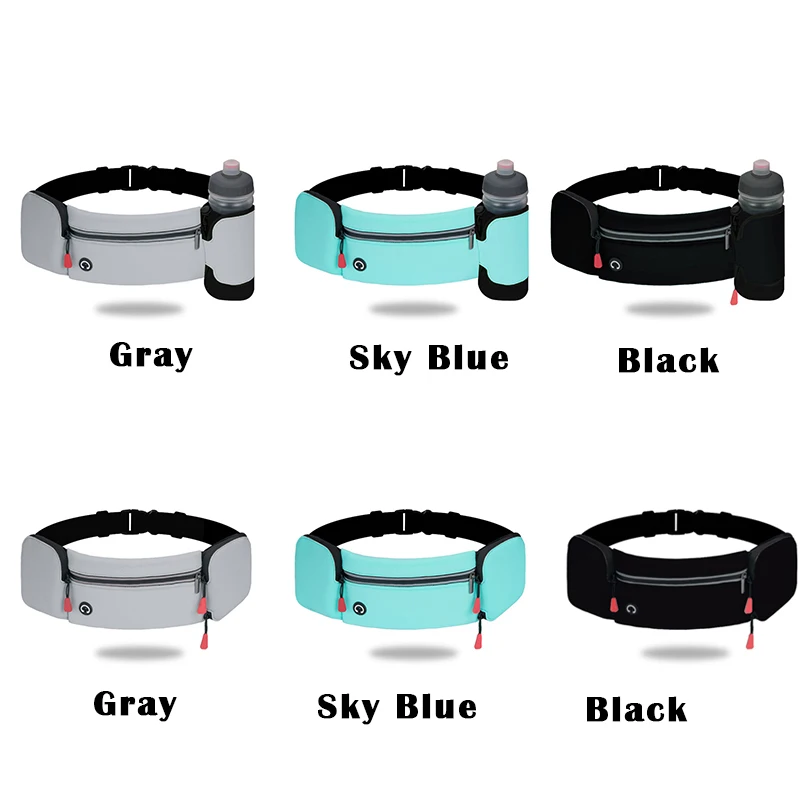 

Running Belt Waist Pack With Foldable Water Bottle Holder Adjustable Elastic Strap Water Resistant Phone Holder Bag FEA8