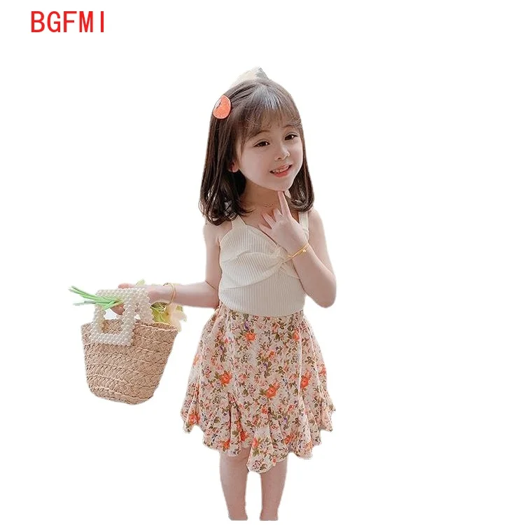

2-8 Years Girls kids Summer Suit 2021 New Children's Vest + Floral Skirt Girl Two-piece Baby Set Toddler Girl Summer Clothes