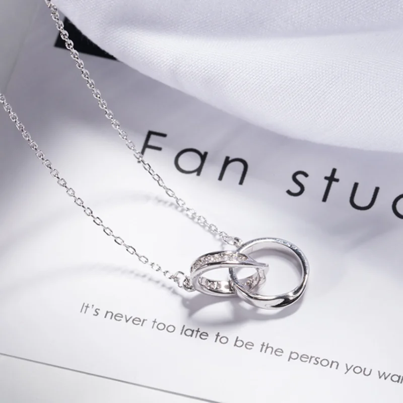 

Minimalist 925 Sterling Silver Double Round Necklaces Girl Zircon Pendant Choker Collares Gift Wedding Gift