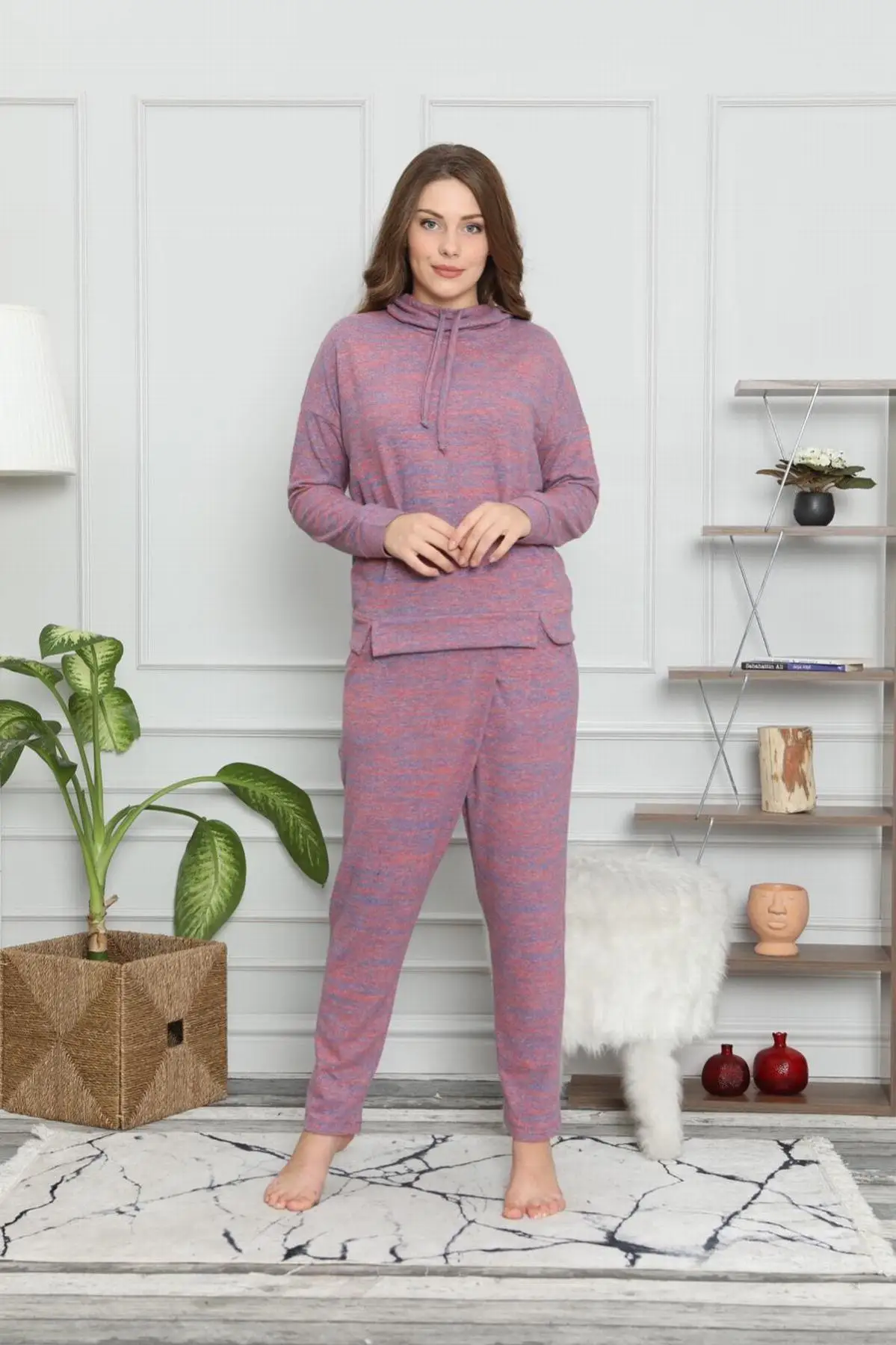 

Sleepwear Fashion Kapsonlu Purple Long sleeve Pajamas set