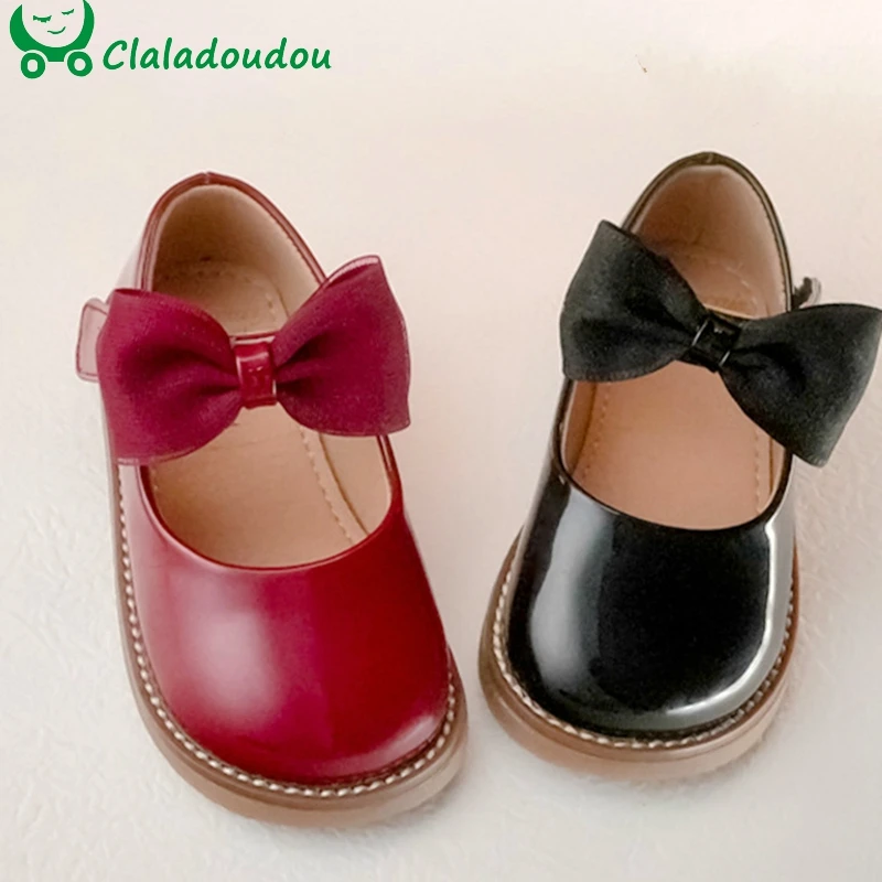 

13.5-18.5cm Brand Toddler Little Girl Patent Leather Dress Shoes Ballet Flats For Girl Party School Shoes Bowknot Princess Shoes