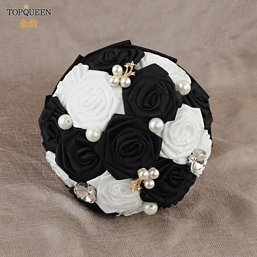

TOPQUEEN F6-BK Bouquet for Wedding Silk Bridesmaid Bouquets Wedding Bouquet Cascading Beads for a Bouquet Bride White Flower