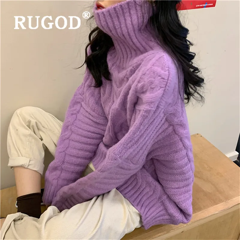 Женский свитер с высоким воротом RUGOD Зимний Свитер оверсайз в Корейском стиле