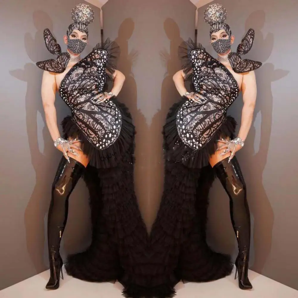 

Bar Nightclub DJ Gogo Costumes Lady Black Butterfly Sexy Bodysuit Party Dress Cosplay Costume Women Pole Dance Clothes DN7009