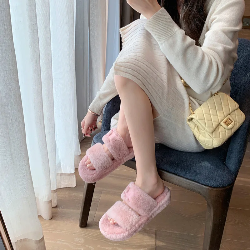

Модные плюшевые тапочки на толстой подошве, женские плюшевые тапочки, верхняя одежда, новинка 2022 года, универсальные, для осени и зимы