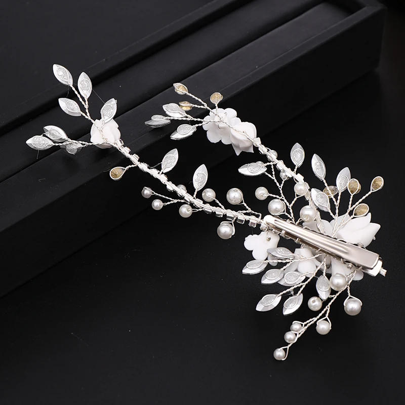 New Silver Color Crystal Barrettes Pearl Rhinestone Flowers Hairgrips For Wedding Bride Women Tiara Hair Clips Accessories | Украшения и