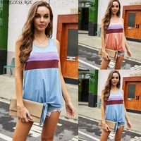 wireless age t shirt women sleeveless square collar three color stripe splicing loose street hipster tops summer fashion wild