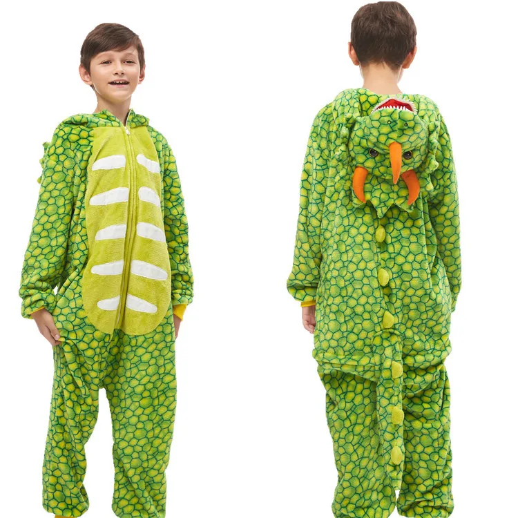 green triceratops Kigurumi/Детская Пижама с единорогом для девочек; Пижама с капюшоном для мальчиков; Рождественская Пижама с единорогом; одеяло для сна; комбинезон с животными - Цвет: green triceratops