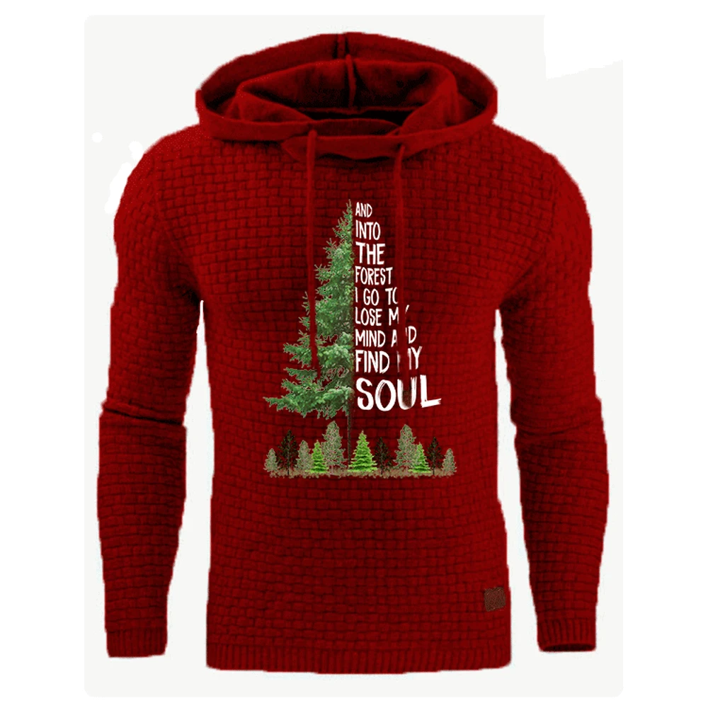 

Mens Casual Hoodies Long Sleeve with Hat Warm Color Hooded Sweatshirt Tree Print Tops