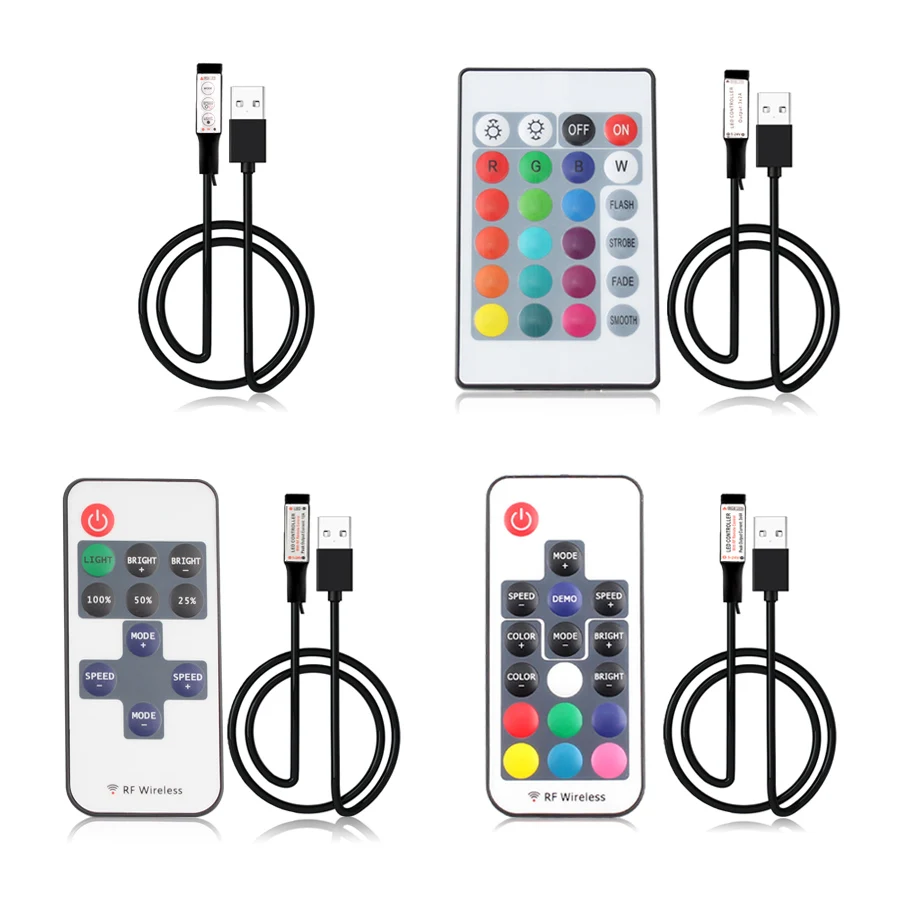 5 в 12 В 24 в USB Светодиодная лента светильник s RGB USB RF пульт дистанционного управления 5 12 24 В вольт USB Светодиодная лента светильник 3 11 17 24 ключ дистанционного управления беспроводной