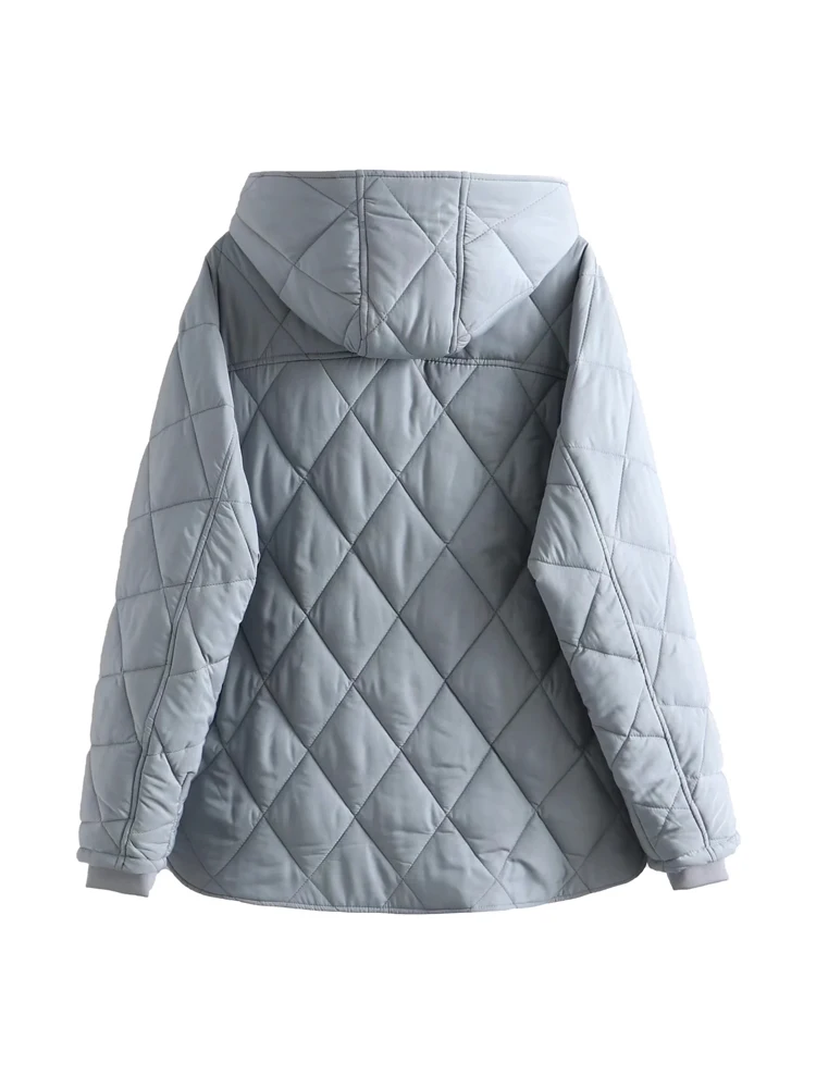 Women's Checkered Quilted Cotton Jacket 2022 New Hooded Winter Warm Jacket Women's Loose Fashion Casual Coat