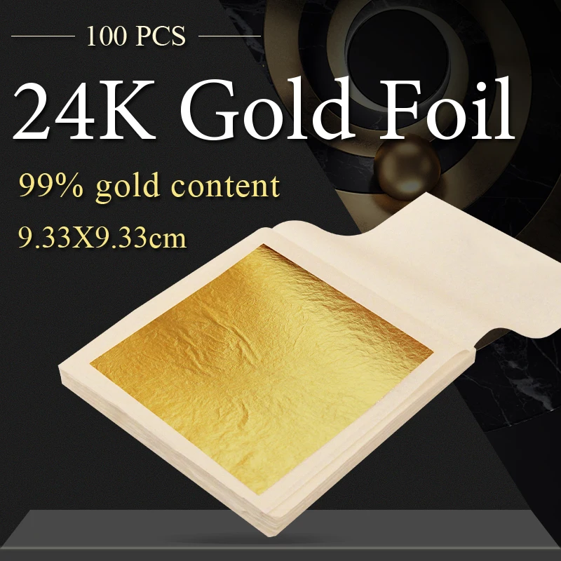 Folha de Ouro 9.33×9.33cm para Decoração de Bolo Comestível Real Pces Artes Faciais Ofício Pape 100