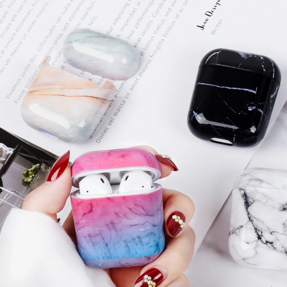 Luxury Marble Hard PC Wireless Earphone Charging Cover Bags for Apple AirPods 1 2 Glossy Bluetooth Headphone Box Case | Электроника