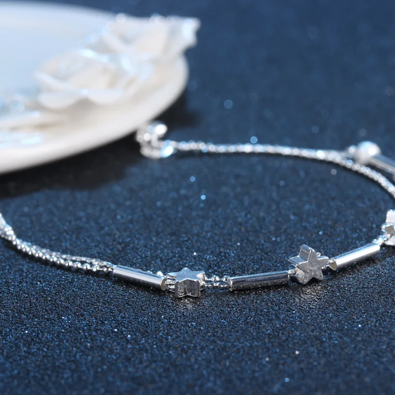 925 стерлингового серебра двухслойные звезды браслеты для женщин элегантная