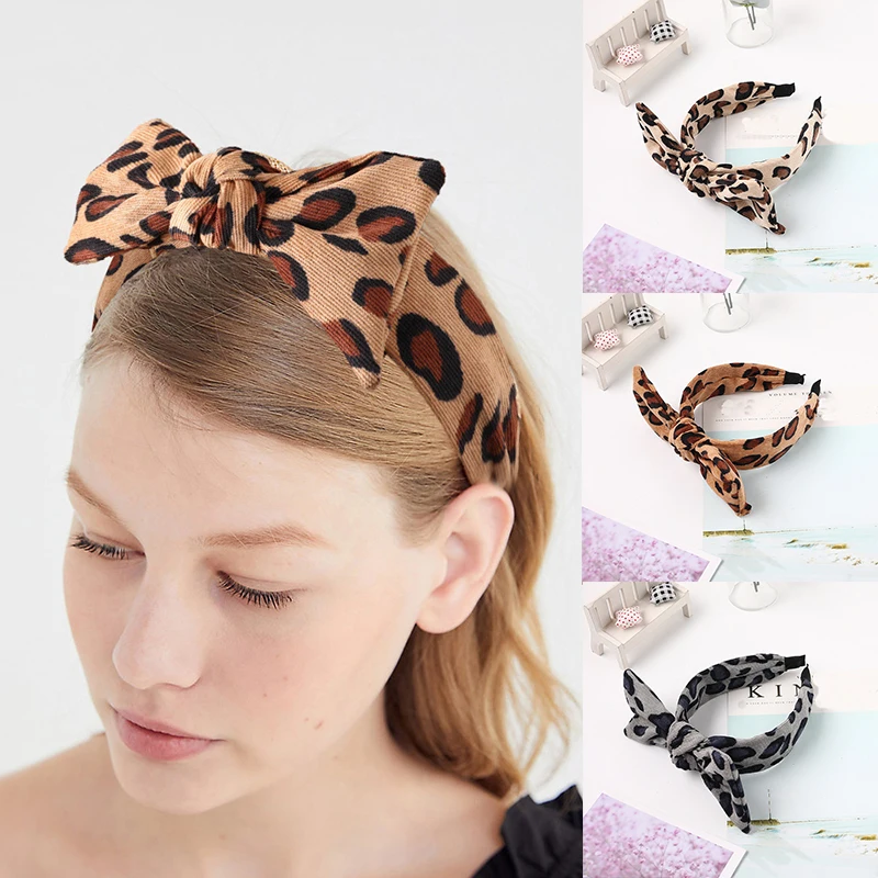 Женская леопардовая повязка на голову с бантом винтажная эластичная обруч для