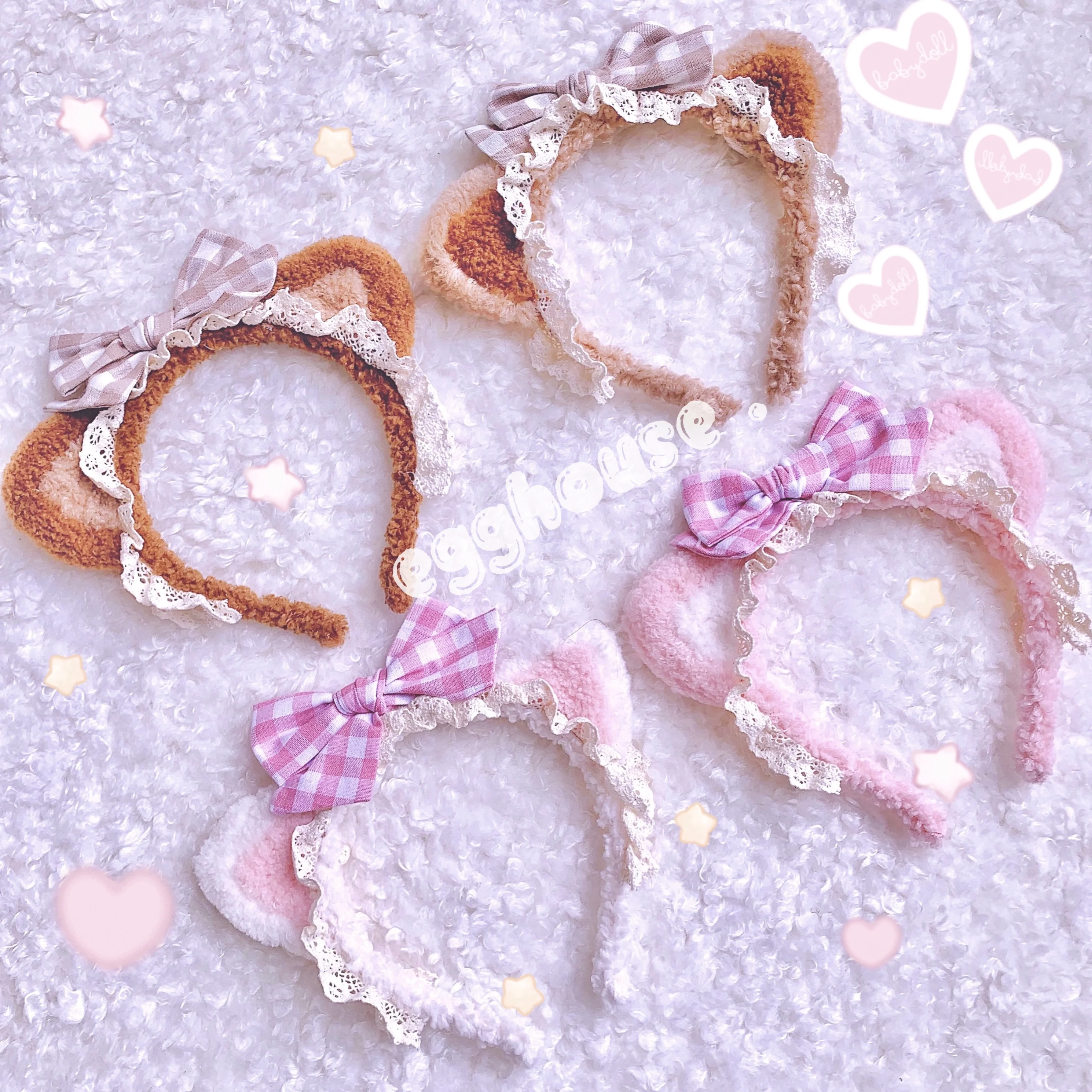 

4 Colors Japanese Cute Plaid Bowknot Cat Ears Plush Hair Hoop KC Lolita JK Uniform Wild Lace Hairpin Headband Hair Ornaments