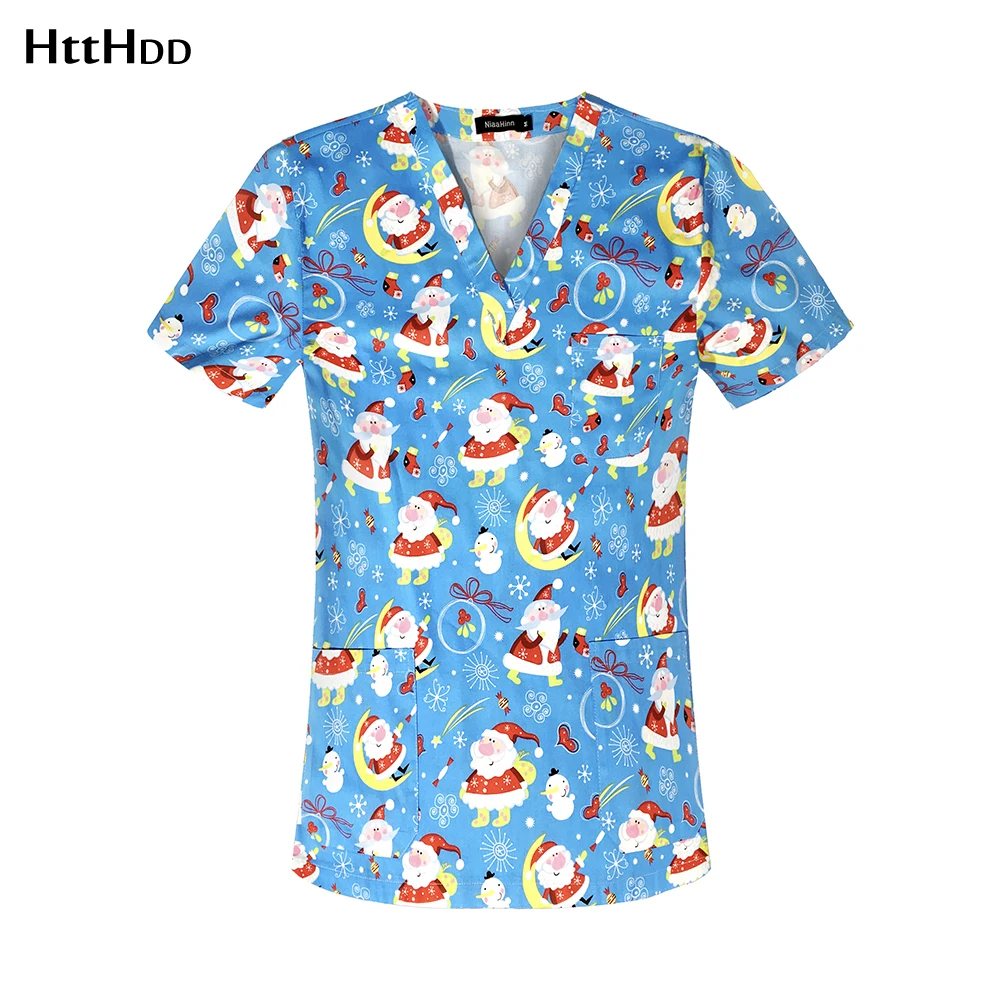 

Beautician Unisex breathable comfortable scrub uniform cotton lab top ladies pet cartoon print scrub dustproof men work clothes