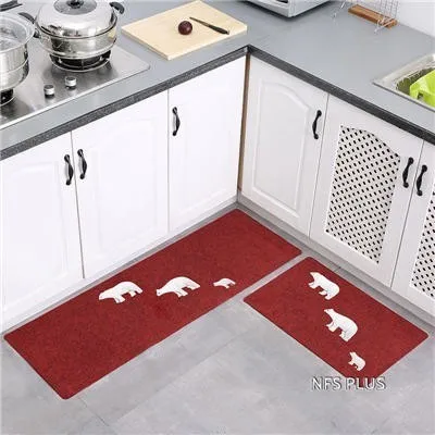 Printed Bear Red Кухонный ковер, напольный коврик, ковер 40x60& 40x120, полиэфирное волокно, вышитый клевер, TPR, нескользящий дверной коврик, декоративный входной коврик - Цвет: Printed Bear Red