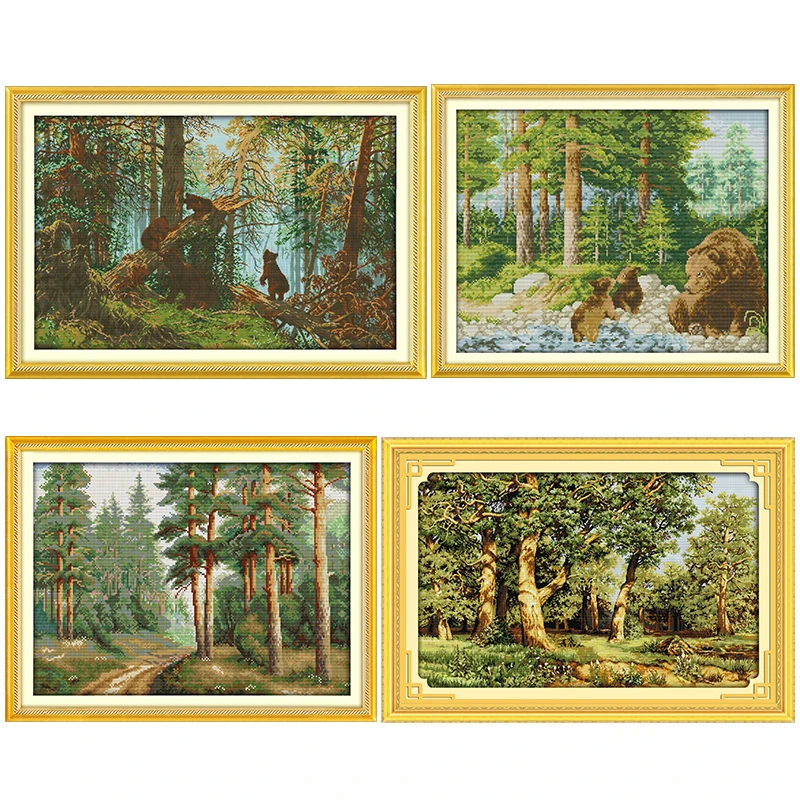 

Joy Sunday Cross Stitch Kits Stamped Handmade Embroidery The Pine Forest Morning 11CT 14CT Counted Needlework Decor Patterns Set