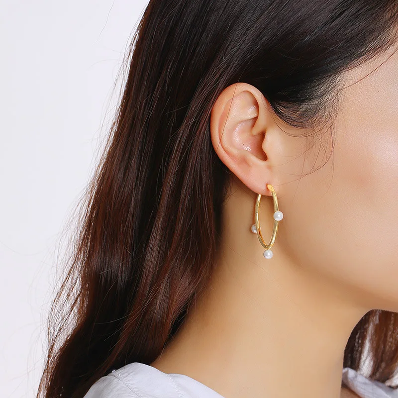 

Большие серьги-кольца KURSHUNI 45 мм с жемчугом, женские серьги золотого цвета, латунные серьги 2021, новые модные ювелирные изделия, подарки