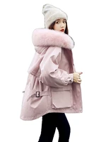 parker padded female short paragraph 2020 winter new korean version little wide plus thick velvet pink feather coat