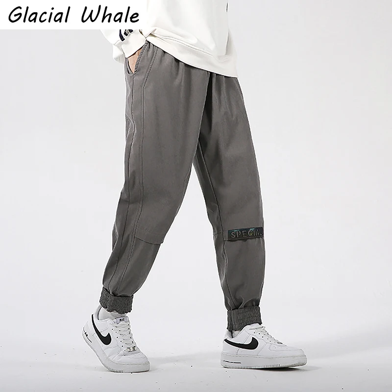 

GlacialWhale Mens Baggy Pants Men 2021 Solid Plain Sports Hip Hop Trousers Japanese Streetwear Casual Male Harem Pants For Men