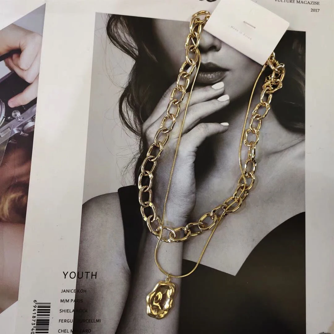 

Fashion Double layer Lock Chain Necklace Punk link chain Alloy Padlock pendant necklace Accessories Women Necklace Bijoux Gifts