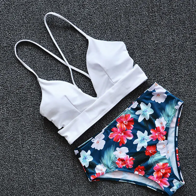 

Women's V-Neck Bikini Set High Waisted Bottoms Two Piece Print Swimsuits