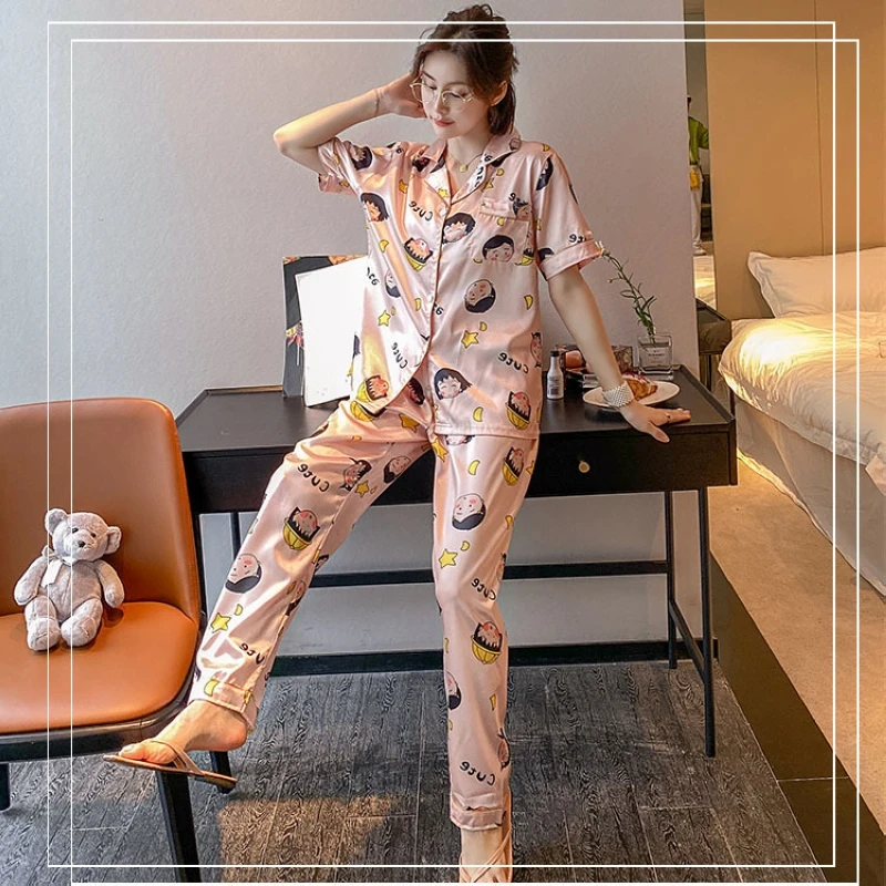 

Pajamas women summer ice silk thin short-sleeved trousers Korean style cute summer casual home service two-piece suit ladies