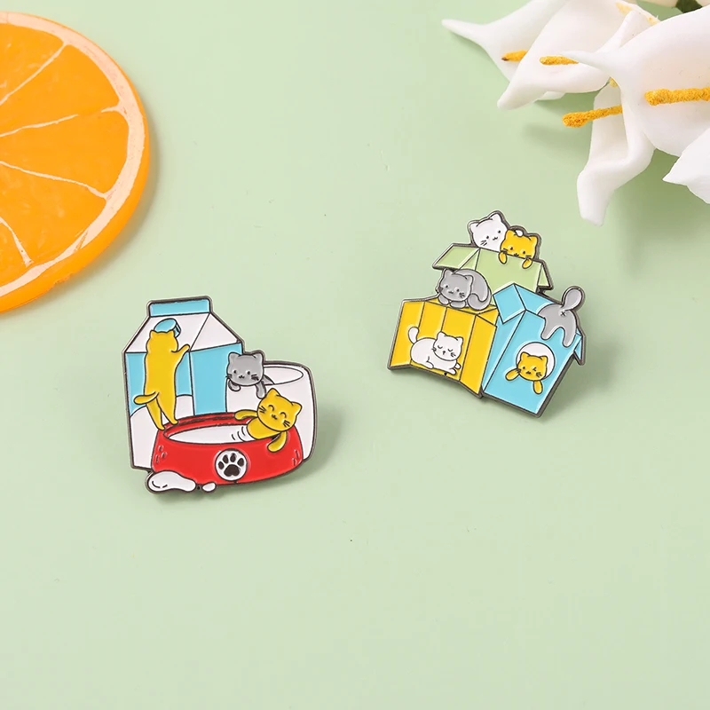 Эмалированные булавки с кошками в коробке молочная чашка аксессуары для