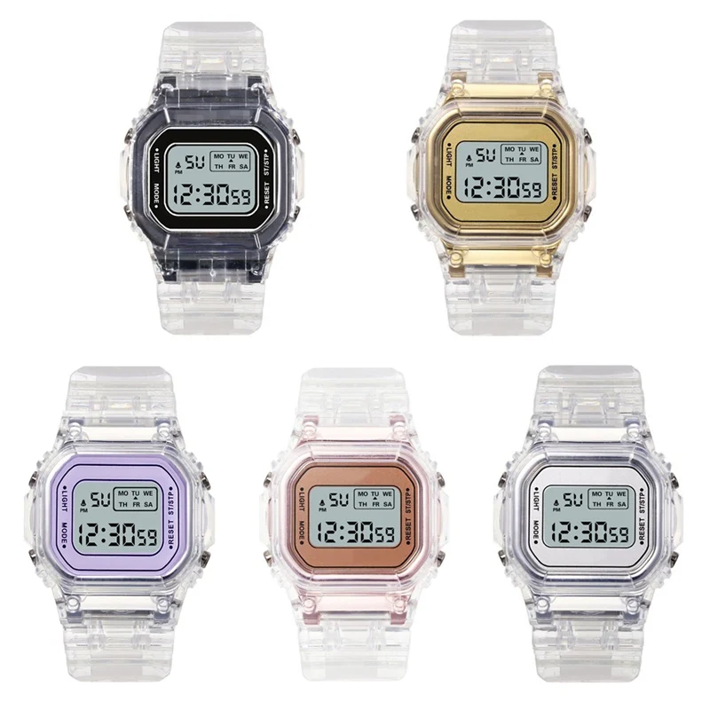 

Fashion Men Women Watches Gold Casual Transparent Digital Sport Watch Lover's Gift Clock Children Kid's Wristwatch Female Clock