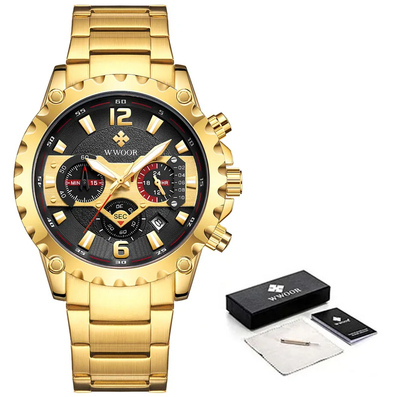 

2021 New Mens Gold Watches WWOOR Top Brand Luxury Quartz Waterproof Watch For Men Chronograph Sport Clock Male Relogio Masculino