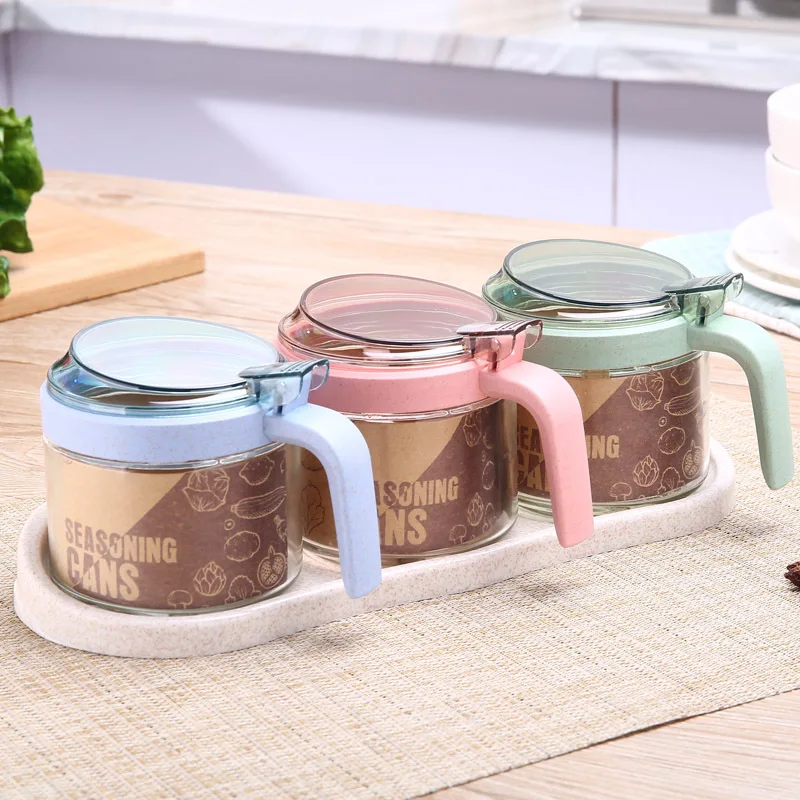 Креативный стеклянный контейнер для приправ из пшеничной соломы кухонная посуда