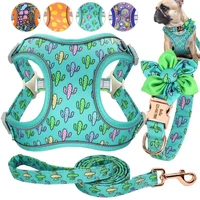 printed dog collar leash harness personalized customized dog collar pet walking leash for medium large dogs french bulldog