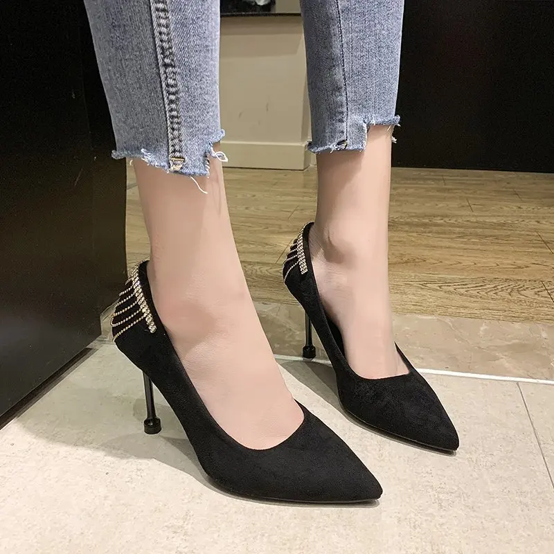 

OL Office Lady Shoes New High Heels Flock Women's Pointed Shoes Shallow Sexy Dress Party Pump Women
