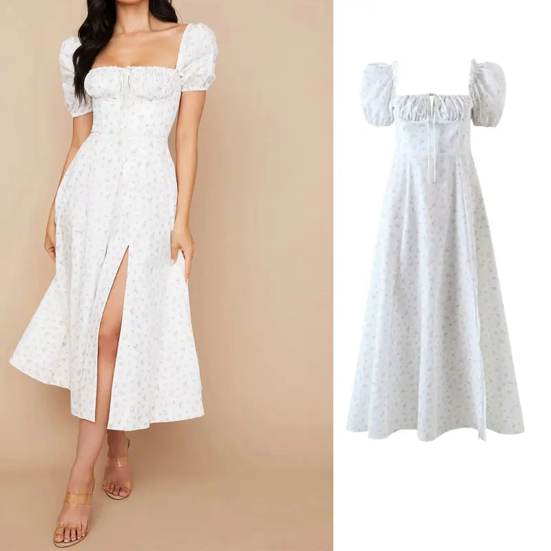 

Женское платье с цветочным принтом Za, Элегантное повседневное платье средней длины с завязками на груди и квадратным вырезом, с открытой сп...