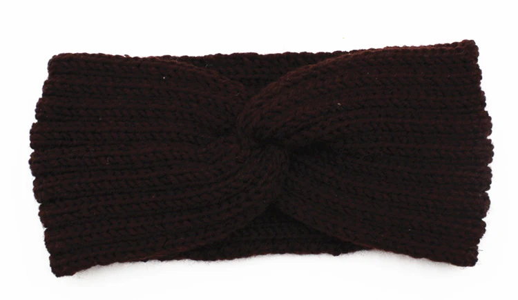 Dark brown Модная эластичная шерстяная тюрбан, твист, теплая повязка на голову для женщин, зимняя вязаная лента для волос, повязка на голову, удобные аксессуары для волос для девочек - Цвет: Dark brown