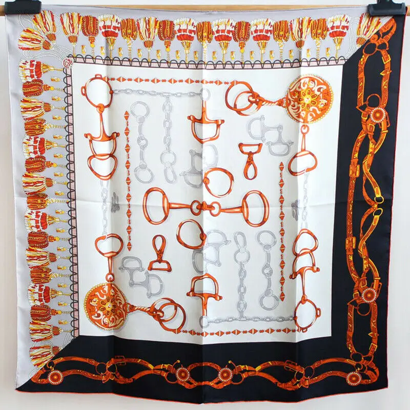 

Luxury 100% Twill Silk Scarf Women Fashion Kerchief Bandana Harness & Belt Print Shawl Hijab Hand Rolled Stole 90*90cm