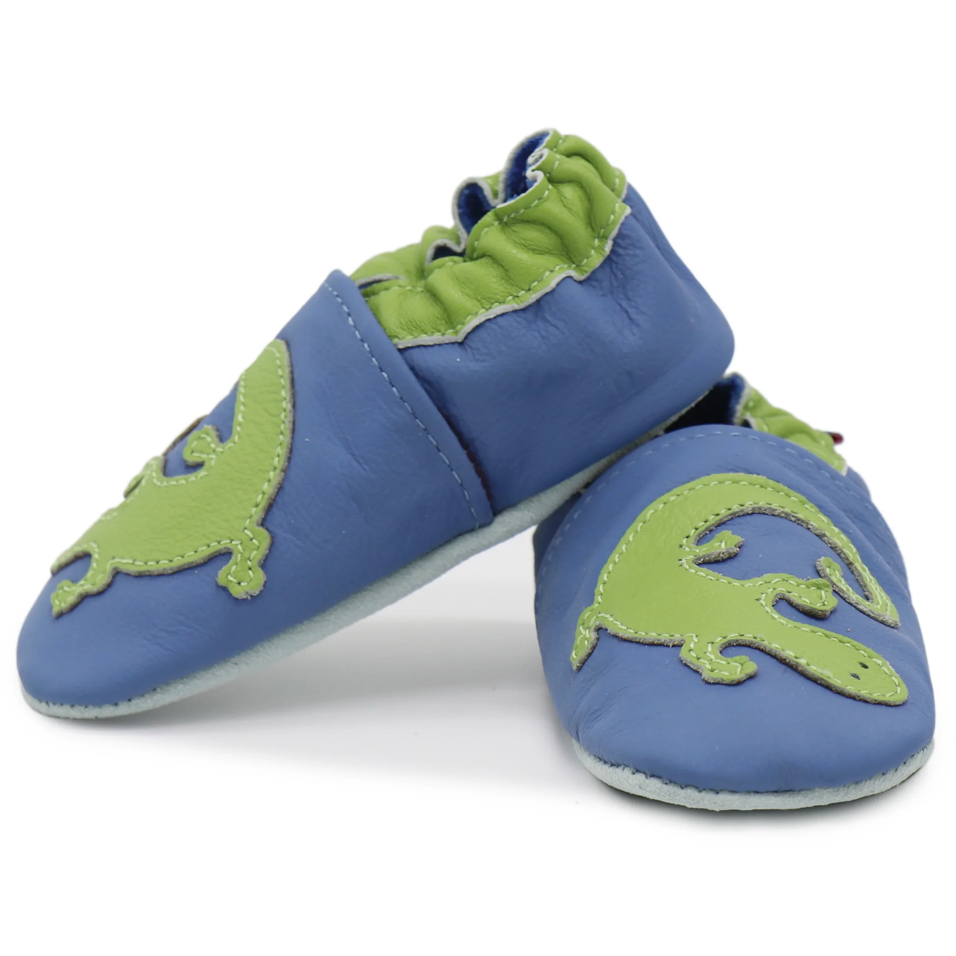 Shoeszoo/детская обувь из мягкой натуральной кожи для новорожденных мальчиков и девочек; нескользящая обувь для малышей от 0 до 24 месяцев - Цвет: gecko blue