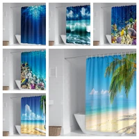 3d summer beach realistic pattern shower curtain waterproof fabric machine washable with hook accessories shower curtain