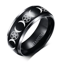 personalized triple moon goddess ring titanium pagan wiccan crescent witch free engraving jewelry