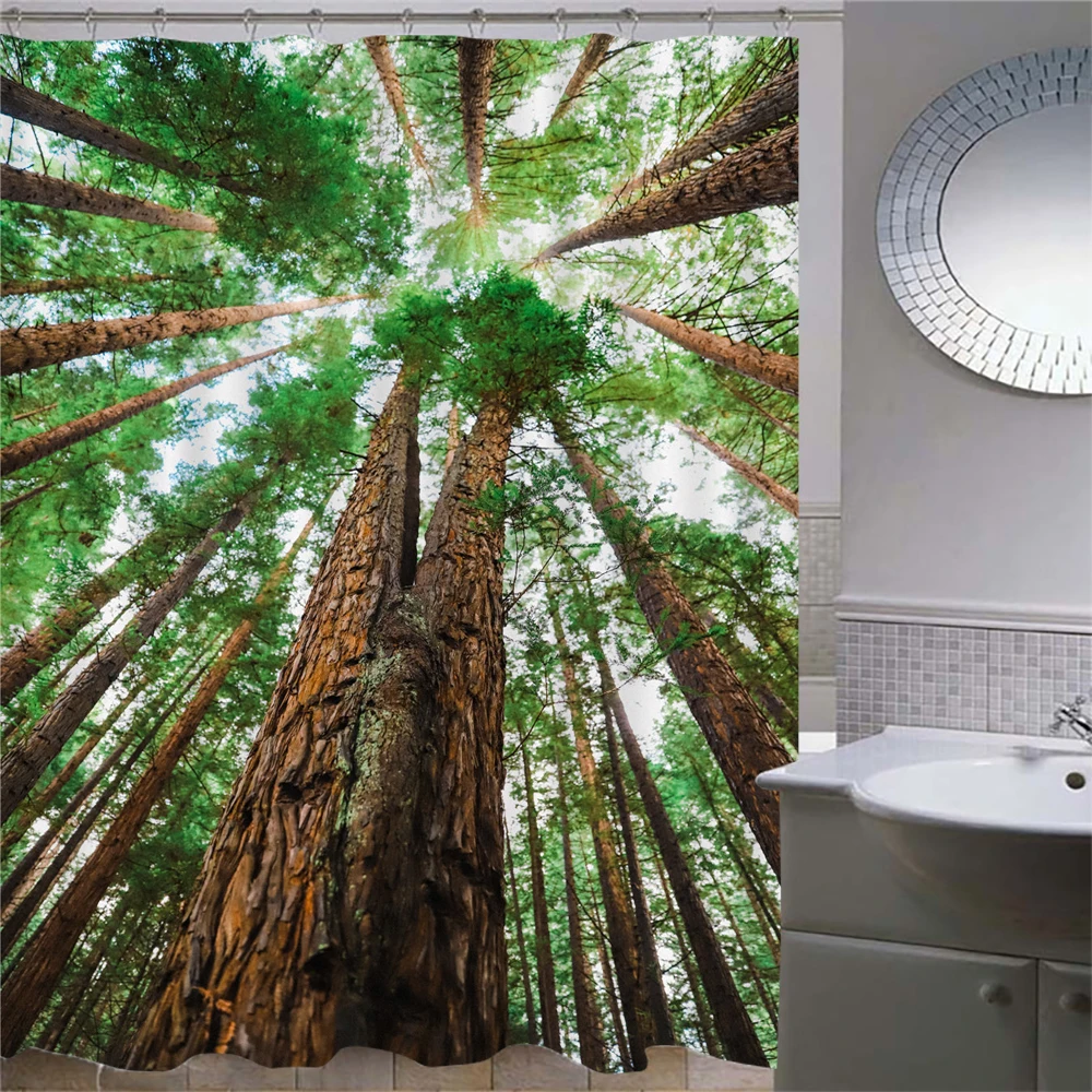 

Night Sky Green Plant Shower Curtain Bathroom Waterproof Polyester Leaves 3D Printing Curtains for Bathroom Shower